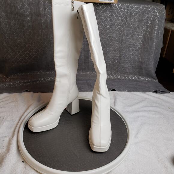 JEDKARAR Platform Boots Women 7 White Go Go Tall Block Heel Y2K Retro Modcore - Picture 6 of 10